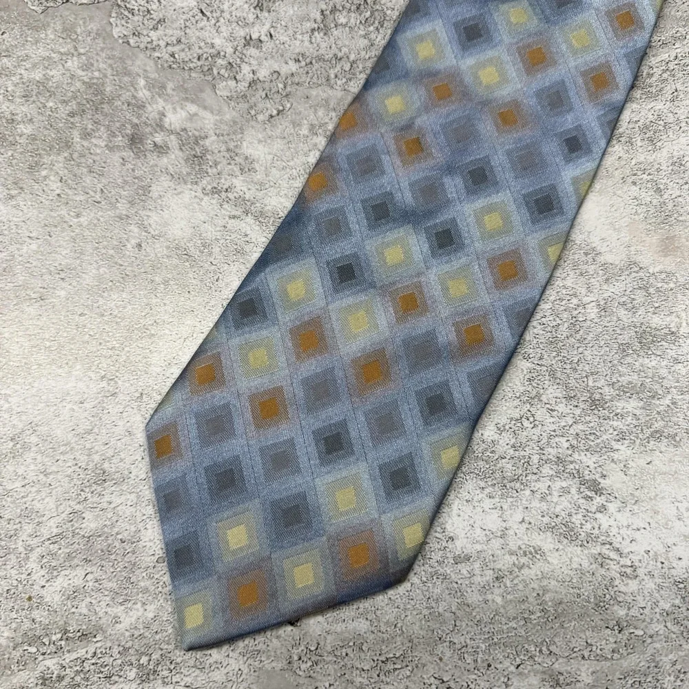 Stacy Adams Silk Tie Mens One Size Blue Geometric Pointed Hand Made‎ Necktie